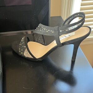 Nina Black Heels with Rhinestone Detail